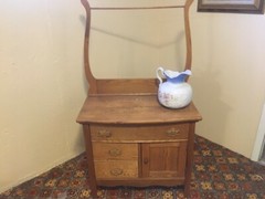 Antique Oak Wash Stand w/ Towel Rack