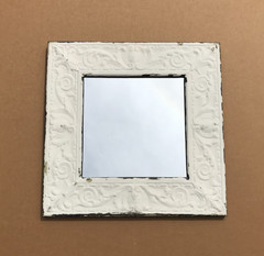 VTG Decorative White Salvaged Tin Ceiling 23″ SQ. Metal 13″ Mirror Old 640-26B