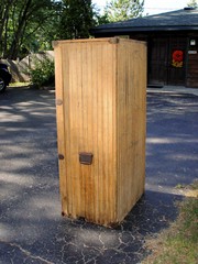 Tall Pine Three-Door Ice Box, Pantry. Old Mustard White Paint