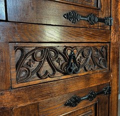 64″ Tall French Antique Gothic Carved Oak Wood Deux Corps Storage Cabinet