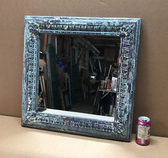VTG Salvaged 23″ Sq. Shabby Verdigris Egg & Dart Tin Ceiling 16″ Mirror 1079-26B