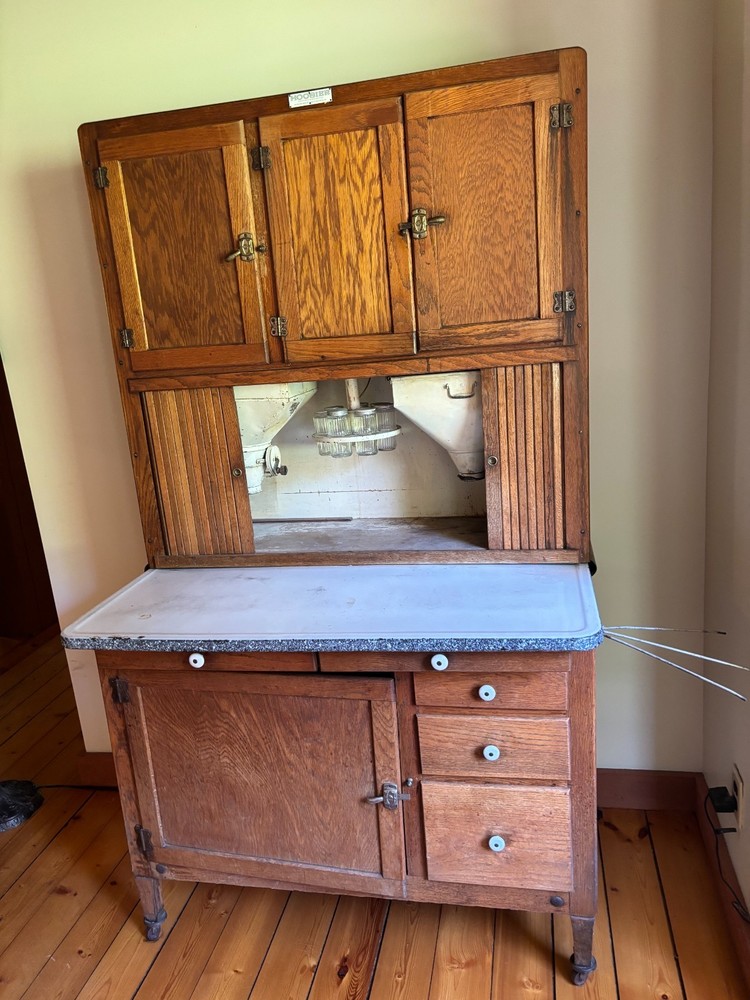 Hoosier Antique Stained Wood Cabinet 1900-1919 Doors Drawers Shelves