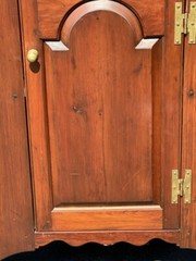 D. R. Dimes country pine open top corner cupboard. Single raised panel door with