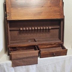 Vintage 1930s Silverware FLATWARE WALL Storage Chest Wood CABINET w 2 Drawer