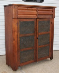 Square Nailed Walnut Pie Safe Jelly Cabinet Cupboard Top Drawers Fan Punch Tins!