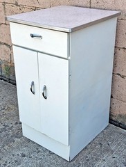 Vintage Old Mid Century Retro Atomic Era Metal Steel Kitchen Cabinet Formica Top