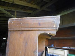 ANTIQUE PRIMITIVE GRAIN PAINTED OPEN TOP STEPBACK CUPBOARD