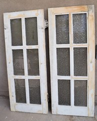 2 Antique Vintage LARGE Cabinet Cupboard RARE Textured Glass Doors From Santa Fe