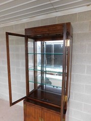 Henredon Scene One Campaign Style Light 2 Pc Curio Cabinet 82″h X 32″w “A”