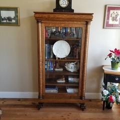 Antique Oak Bookcase China Cabinet – Single Door- Wavy Glass – Paw Feet