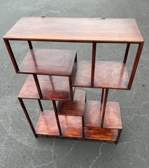Mid-Century Chinese Brass Inlay Rosewood Wall Mounted Curio Display Cabinet