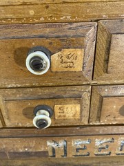 Vintage Crowley’s Needles Wood Cabinet – Antique 12 Drawer Cabinet