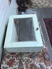 ANTIQUE SHABBY LIGHT GREEN MEDICINE CABINET CUPBOARD W/MIRROR 18 X 14 X 6” DEEP