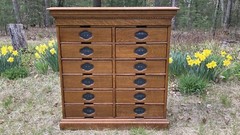 Antique Arts Crafts Tiger Oak 12 Drawer Wood File Cabinet Apothecary Hall Table