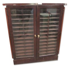 Vintage Wood & Metal Cabinets with Chicken Wire Glass Doors