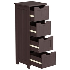 Bathroom Floor Cabinet Brown Side Storage Organizer 4 Drawers Next to Toilet