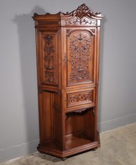 71″ Tall Antique French Solid Walnut Wood Highly Carved Renaissance Cabinet