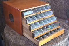 ANTIQUE J&P COATS Five Drawer Country Store Display Spool Cabinet, SOLID! NICE!!