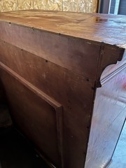 Antique Wooden Cabinet, Raised Panel Doors, Carvings, 48″ Tall, Two Doors