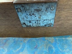 Vintage Burl Walnut Wood Small Side Cabinet Drawer Leather Top – Brass Hardware