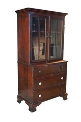 Mid Century Mahogany Stepback China Display Cabinet Hutch Bookcase 68″