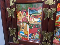 Vintage Asian Oriental Pagoda Style Display Cabinet with Shelf, Drawers