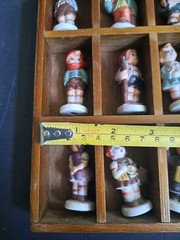 Vintage Wood Curio Cabinet Display 12 Slots House Shape w/ Hummel Type figurines