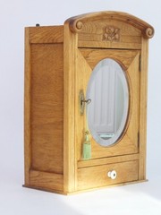 Art Deco Wooden Cabinet with Oval Mirror, Antique Carved Floral Apothecary