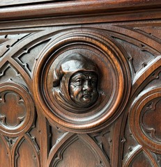 Large Antique French Gothic Revival Cabinet Highly Carved in Walnut Wood
