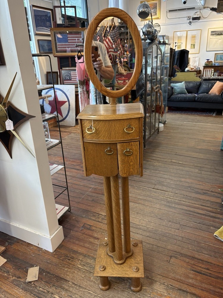 RARE TURN OF THE CENTURY VICTORIAN OAK SHAVING STAND W/adjustable MIRROR.