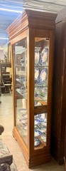Vintage Oak Curio Cabinet With Side Opening Glass Doors Beaded Time Display Case