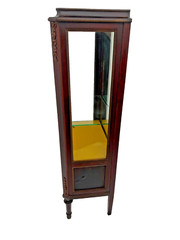 Antique Curio China Cabinet Vitrine Lighted locking door Glass shelf Brass Trim