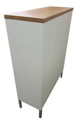 Vintage White Metal Cabinet with Sliding Reeded Glass Doors