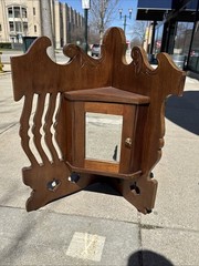 Vintage Wood Hanging Corner Storage Cabinets – Mirror Doors – L & R