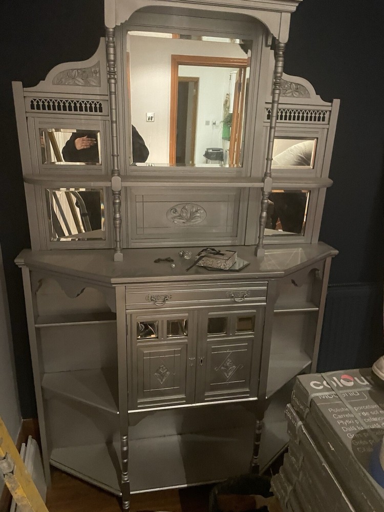 Antique Vintage Wooden Display Cabinet with Mirrors