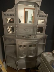 Antique Vintage Wooden Display Cabinet with Mirrors