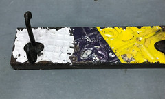 VTG Decorative Shabby Patchwork 32″ Tin Ceiling Metal 4 Hook Rack Old 136-25B