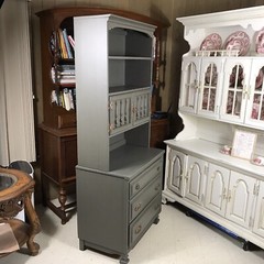 Sumpter Cabinet Co. Flat Olive Green Tall China Hutch with Gold Hardware Narrow