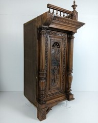 Stunning Antique Corner Cabinet Hand Carved Wood French Breton for left corner W