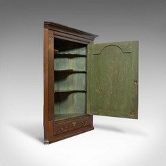 Antique Corner Cabinet, English, Georgian, Oak, Hanging, Cupboard, Circa 1780