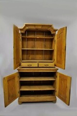 Antique Country French Neoclassical Putti Painted Pine Cupboard Cabinet Hutch