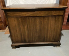 VTG (60’s) FLIP TOP DRY BAR CABINET W/GLASS SET /CASTERS / WINE RACK – ORIG OWNR