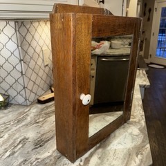 Antique Primitive Oak Wood Medicine Cabinet Shaving Mirror Wall Mounted Shelf