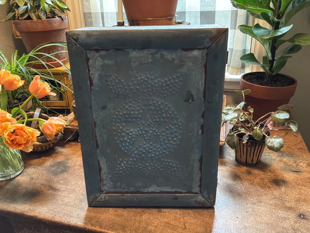 Antique Punched Tin & Wood Cabinet – Original Paint! Early 1900’s