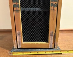 Vintage Rustic Wooden Cabinet Hand Painted with Chicken Wire Mesh Door 25.75″