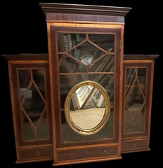 Antique Traditional Mahogany & Tiger Oak Wood Inlaid Cabinet GA20379