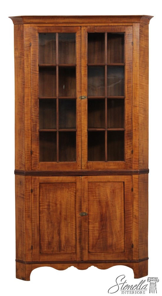 LF73373: American Early 19th C. Tiger Maple Corner China Cabinet