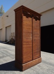 Antique 70″ Tall Double Oak Tambour Doors File Cabinet w 21 Drawers & Keys