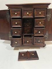 Late 18th C. Dutch 2 Door Walnut Cabinet W/ Secret Drawer & Compartments