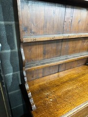 antique Georgian chippendale oak pewter cupboard cabinet 2pc fluted